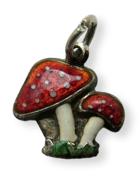 Small Vintage 1950's Silver & Enamel Lucky Toadstool Charm