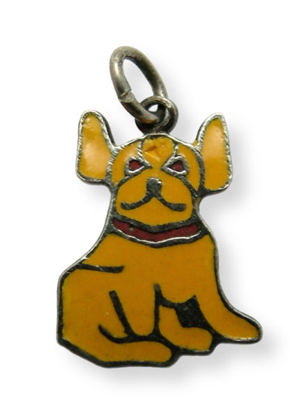 Small Vintage 1950's Silver & Yellow Enamel French Bulldog Charm Enamel Charm - Sandy's Vintage Charms