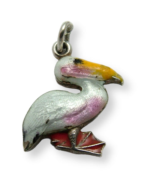 Vintage 1950's Silver & Enamel Pelican Charm