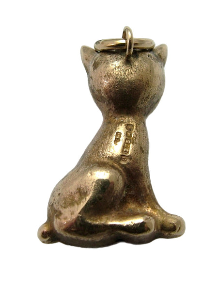 Vintage 1970's 9ct Gold Hollow Cat Charm with Green Paste Eyes HM 1973 Gold Charm - Sandy's Vintage Charms