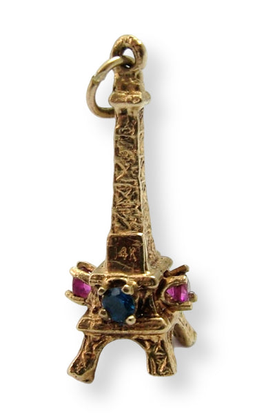 Vintage 1960's 14ct 14k Gold Eiffel Tower Paris Gem Set Charm Gold Charm - Sandy's Vintage Charms