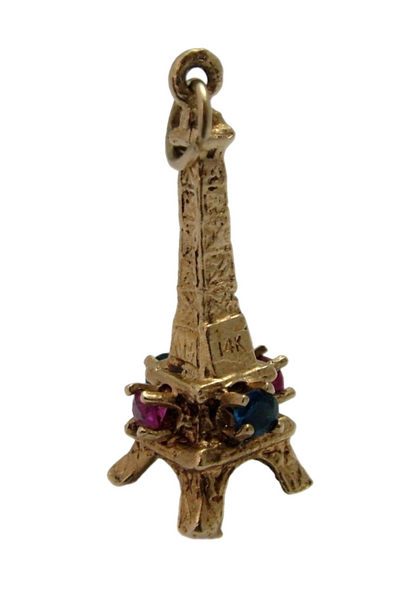 Vintage 1960's 14ct 14k Gold Eiffel Tower Paris Gem Set Charm Gold Charm - Sandy's Vintage Charms