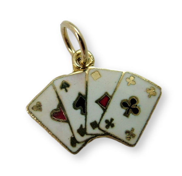 Small Vintage 1950’s 14ct 14k Gold & Enamel Aces Playing Card Charm
