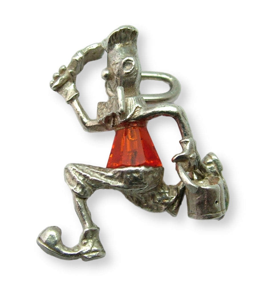 Large Vintage 1970's Silver & Orange Crystal Running Clown Charm Silver Charm - Sandy's Vintage Charms