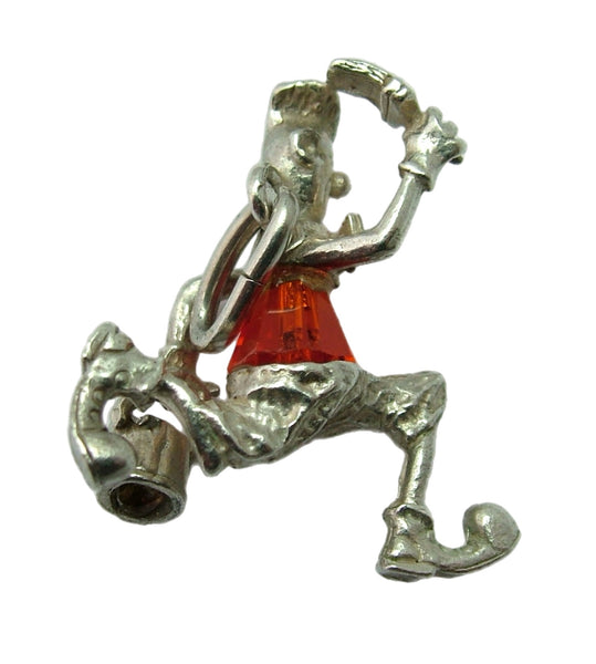 Large Vintage 1970's Silver & Orange Crystal Running Clown Charm Silver Charm - Sandy's Vintage Charms