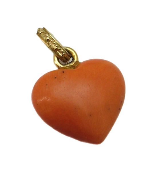 Large Vintage 1980's Coral & 18k 18ct Gold Heart Charm Gold Charm - Sandy's Vintage Charms