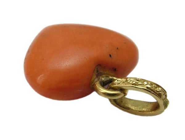 Large Vintage 1980's Coral & 18k 18ct Gold Heart Charm Gold Charm - Sandy's Vintage Charms