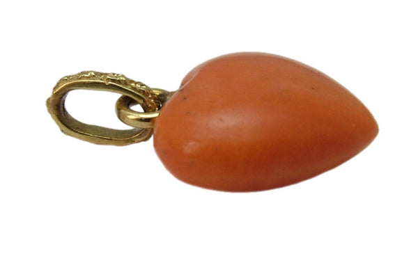 Large Vintage 1980's Coral & 18k 18ct Gold Heart Charm Gold Charm - Sandy's Vintage Charms