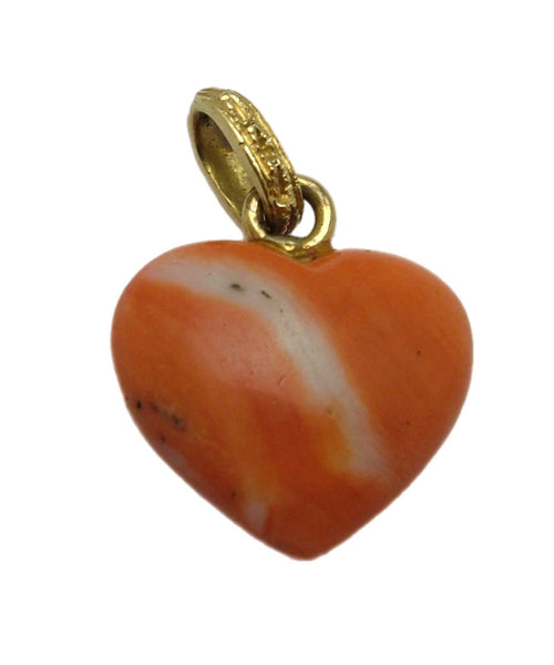 Large Vintage 1980's Coral & 18k 18ct Gold Heart Charm Gold Charm - Sandy's Vintage Charms
