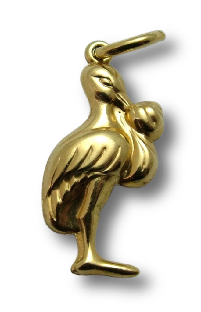 Vintage 1990's Hollow 9ct Gold Stork with Baby Charm Gold Charm - Sandy's Vintage Charms