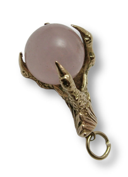 Large Vintage 1960's 9ct Gold & Rose Quartz Ball & Claw Charm Gold Charm - Sandy's Vintage Charms