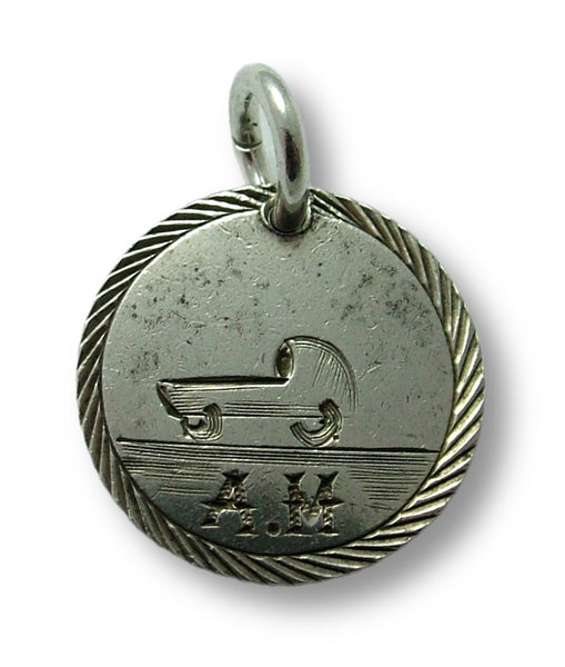 Antique Victorian Silver Pictorial Love Token Coin Charm Engraved with a CRADLE & AM Love Token - Sandy's Vintage Charms