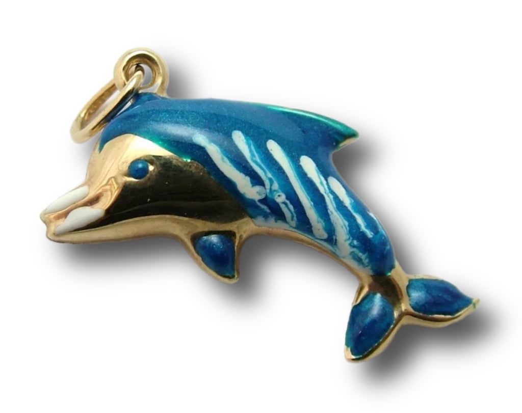 Vintage 1990's Italian 9ct Gold & Blue Enamel Bottlenose Dolphin Charm Gold Charm - Sandy's Vintage Charms