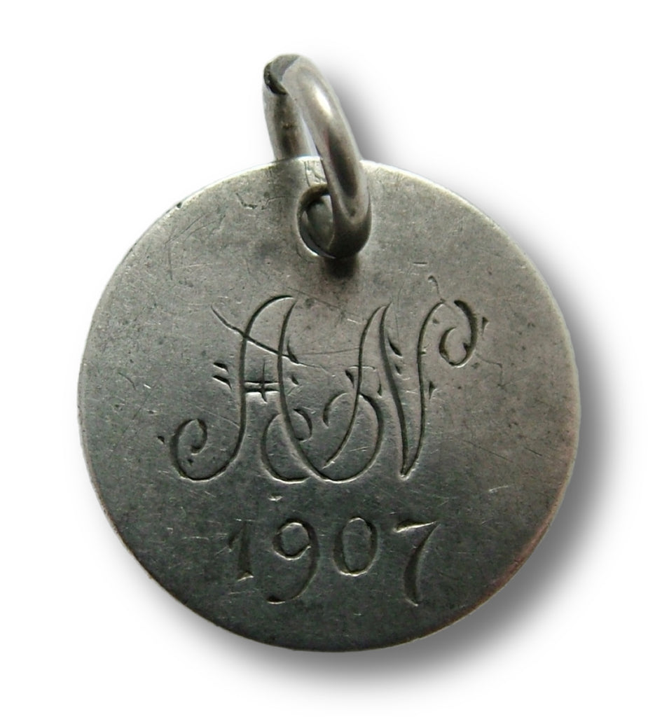 Antique Victorian Silver Engraved Love Token Coin Charm “AN 1907” Love Token - Sandy's Vintage Charms