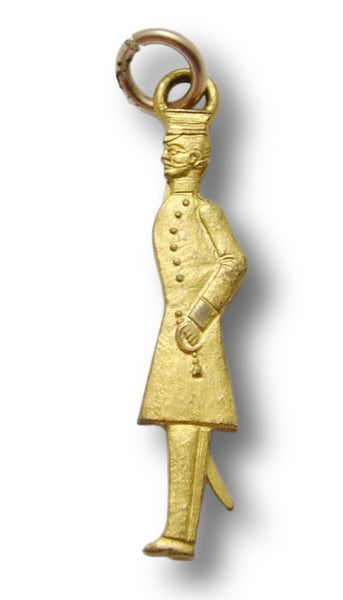 Antique c1900 Gilt Metal Military Soldier Charm with Moving Arm that Salutes Antique Charm - Sandy's Vintage Charms