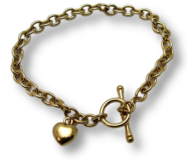 Vintage 1990’s Italian Solid 9ct 9k Yellow Gold Bracelet with Heart Charm Bracelet - Sandy's Vintage Charms