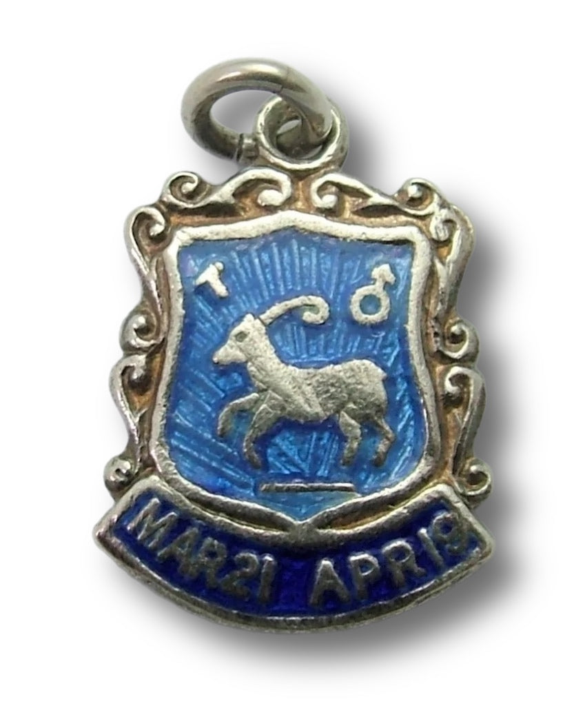 Vintage 1960's Silver & Enamel Shield Charm for the ZODIAC Sign of ARIES (Design A) Enamel Charm - Sandy's Vintage Charms