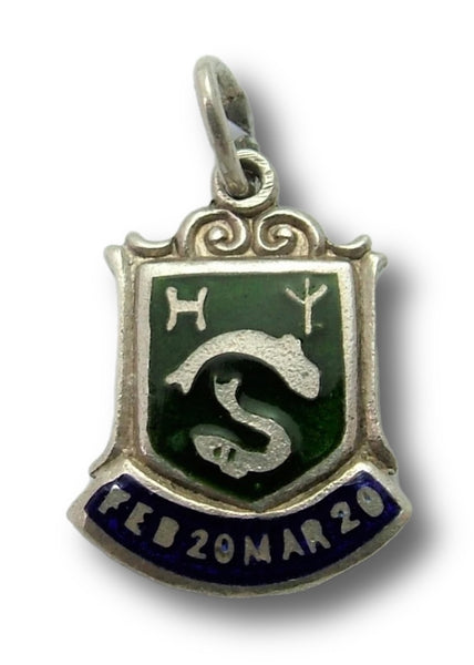 Vintage 1960's Silver & Enamel Shield Charm for the ZODIAC Sign of PISCES (Design B) Shield Charm - Sandy's Vintage Charms