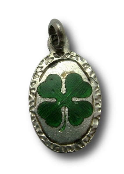 Antique c1915 Silver & Green Enamel Lucky Four Leaf Clover Charm Antique Charm - Sandy's Vintage Charms