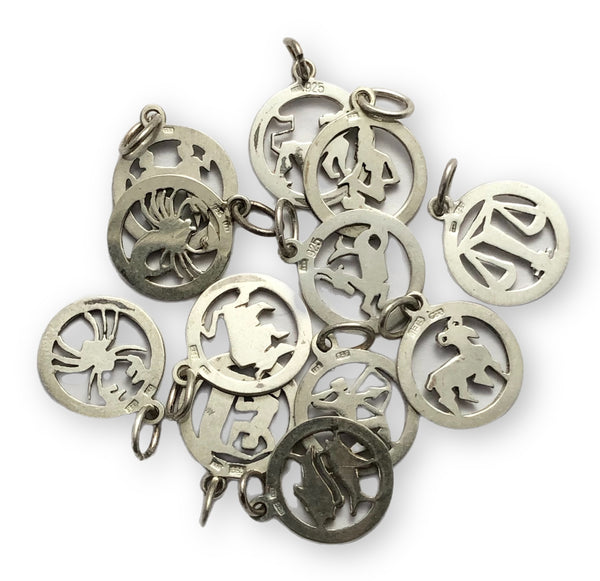 Vintage 1990’s Silver Zodiac Disc Charms Full Set of all 12 Signs Silver Charm - Sandy's Vintage Charms