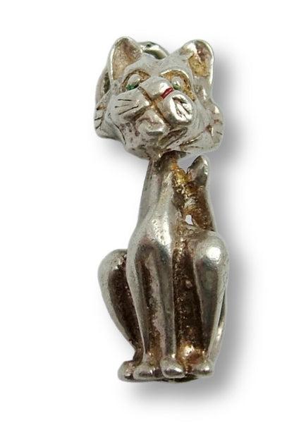 Large Vintage 1970's Solid Silver Cat Charm with Moving Head Silver Charm - Sandy's Vintage Charms