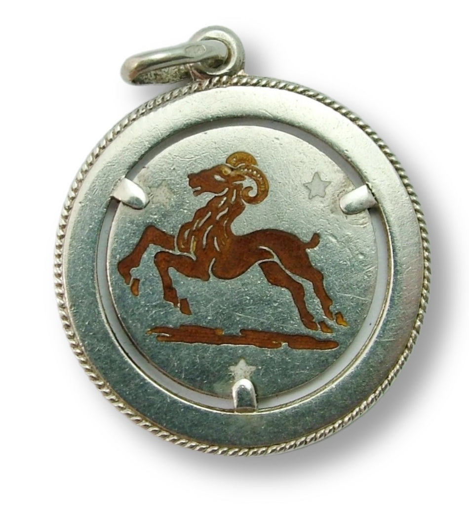 Large 1960's Silver & Enamel Zodiac Aries the Ram Charm Enamel Charm - Sandy's Vintage Charms