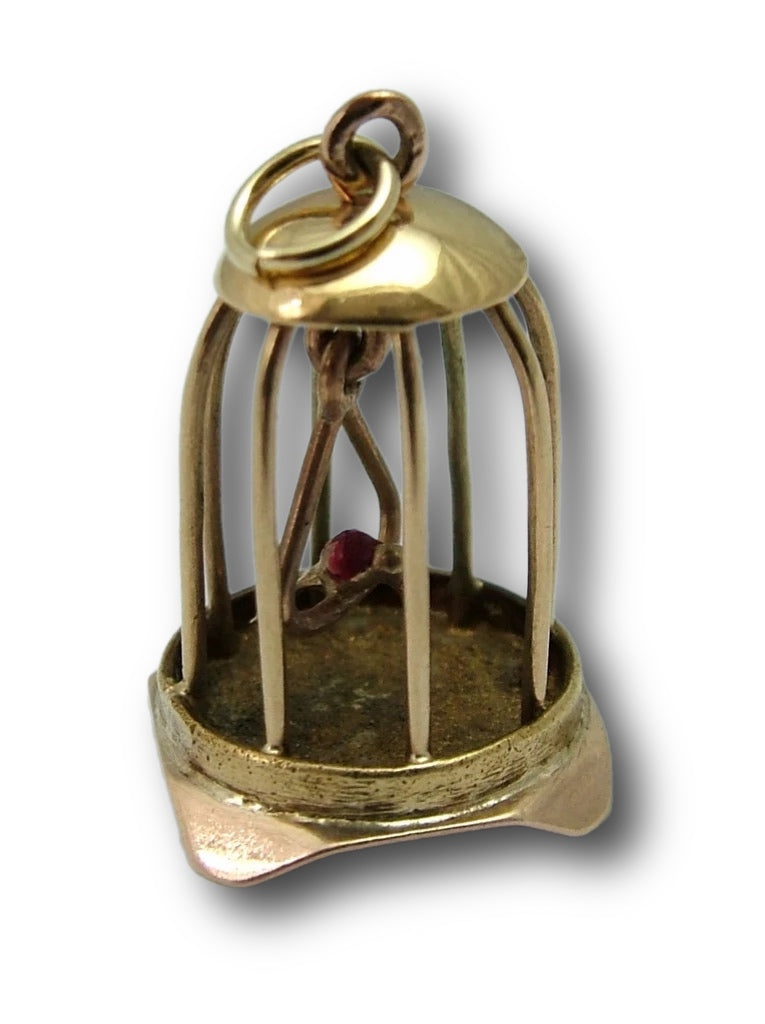 Vintage 1950's 9ct Gold Birdcage Charm with Moving Enamel Bird Inside Gold Charm - Sandy's Vintage Charms
