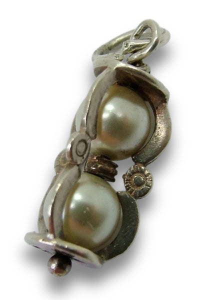 1970's Silver Hourglass Egg Timer Charm with Faux Pearls Silver Charm - Sandy's Vintage Charms