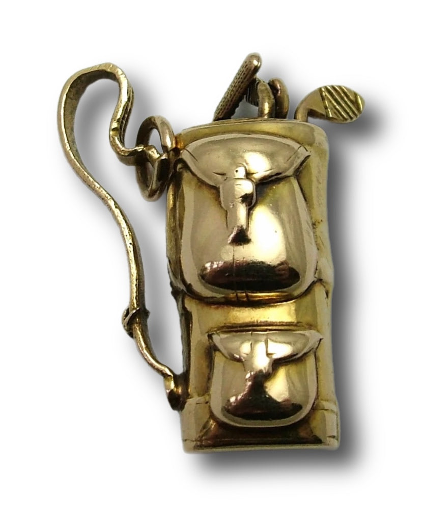 Large Vintage 1960’s 9ct Gold Golf Bag Charm with Moving Golf Clubs Gold Charm - Sandy's Vintage Charms
