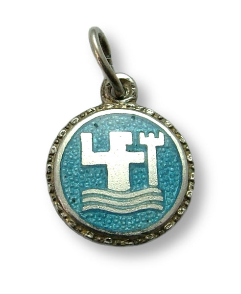 Small 1950's Silver & Turquoise Enamel Aquarius Zodiac Disc Charm Enamel Charm - Sandy's Vintage Charms