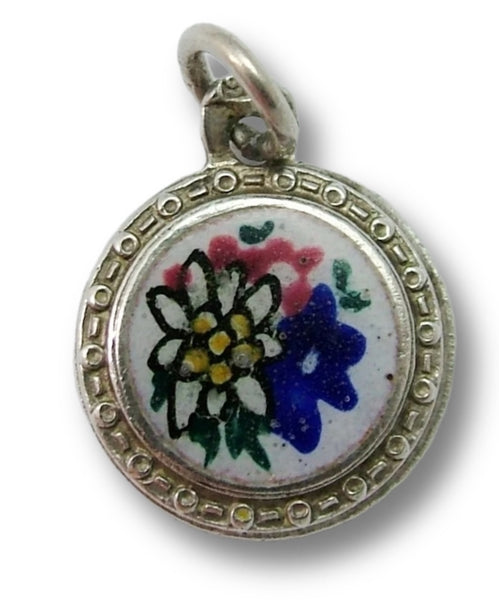 Small Vintage 1950's Silver & Enamel Alpine Flower Disc Charm Enamel Charm - Sandy's Vintage Charms