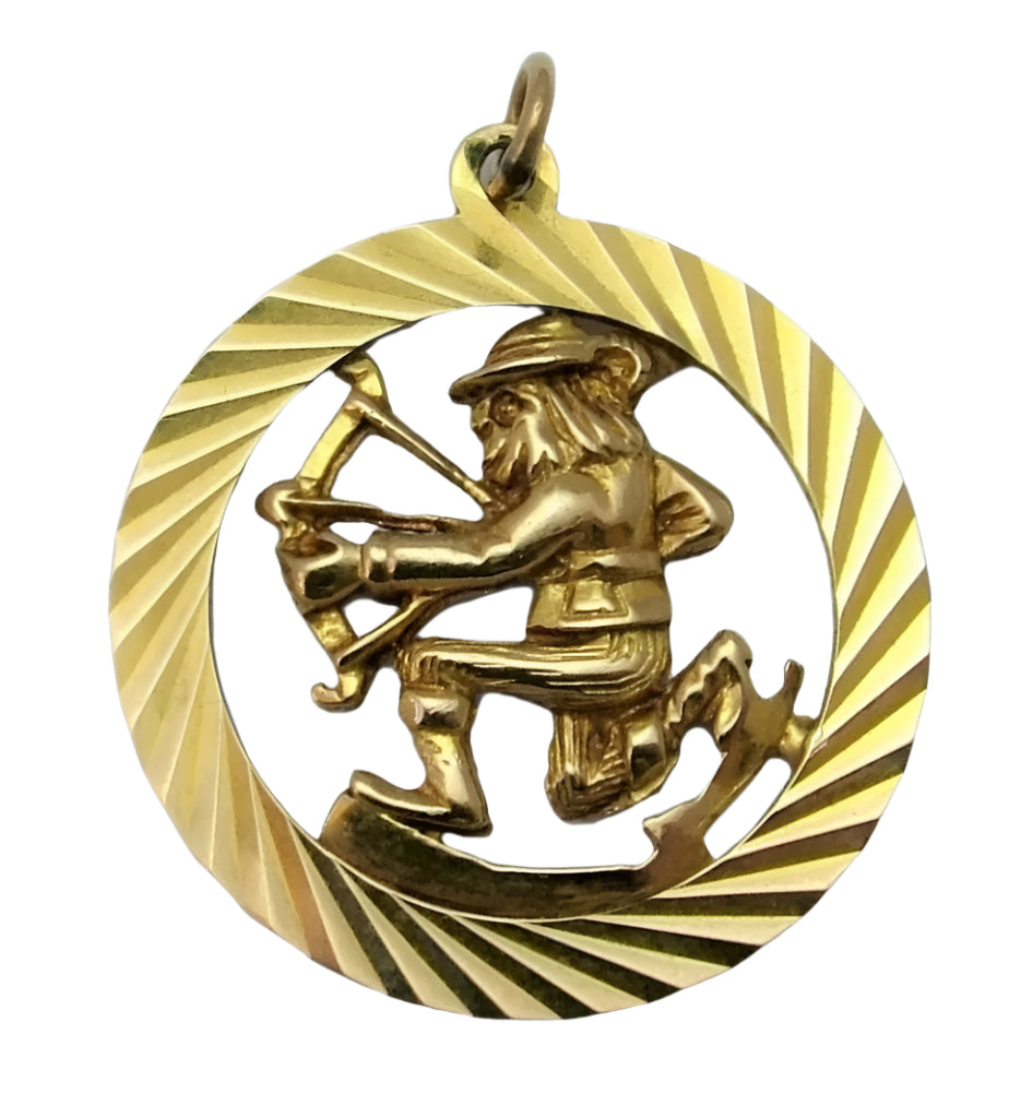 Large Vintage 1960's Solid 9ct Gold Sagittarius Zodiac Disc Charm