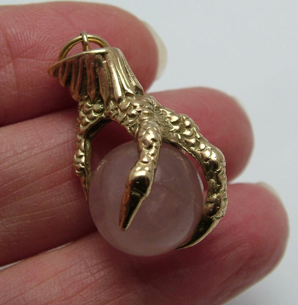 Large Vintage 1960's 9ct Gold & Rose Quartz Ball & Claw Charm Gold Charm - Sandy's Vintage Charms