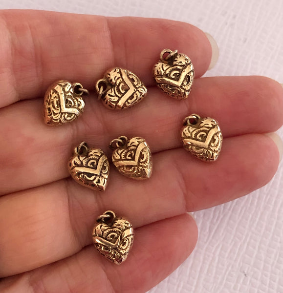 Seven Vintage 1980's Solid 14k Gold Heart Charms - Real Gems Spell Out DEAREST Gold Charm - Sandy's Vintage Charms