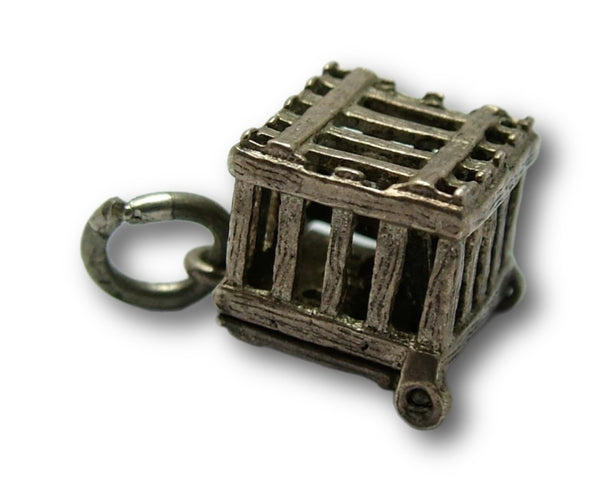 Vintage 1970's Silver Opening Cage Charm Monkey Inside Silver Charm - Sandy's Vintage Charms