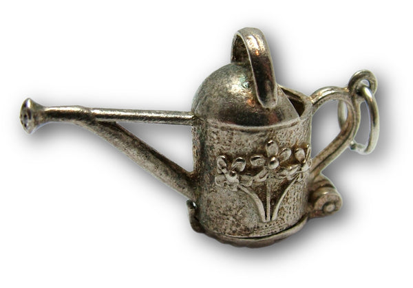 Large Vintage 1970's Silver Opening Watering Can Charm Flower Inside Silver Charm - Sandy's Vintage Charms