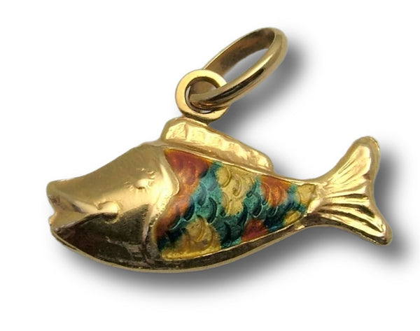 Vintage 1980’s Solid 18ct 18k Gold & Enamel Fish Charm Gold Charm - Sandy's Vintage Charms