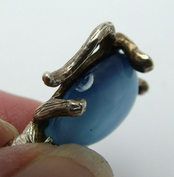 Vintage 1960's Silver & Blue Crystal Cat Charm with Bow Tie Silver Charm - Sandy's Vintage Charms
