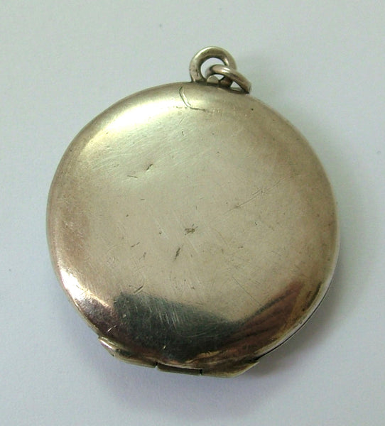 Large Vintage 1930's Silver & Guilloche Enamel Locket Charm with Pink Rose Decoration Enamel Charm - Sandy's Vintage Charms