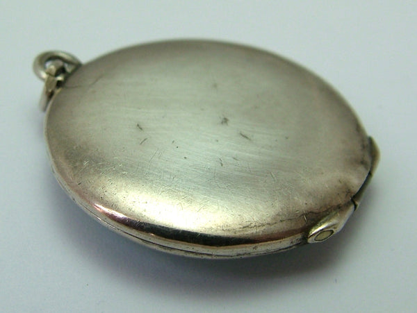 Large Vintage 1930's Silver & Guilloche Enamel Locket Charm with Pink Rose Decoration Enamel Charm - Sandy's Vintage Charms