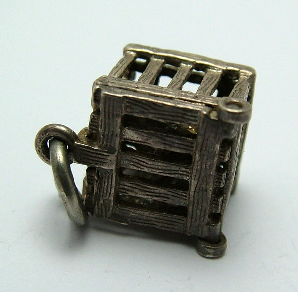 Vintage 1970's Silver Opening Cage Charm Monkey Inside Silver Charm - Sandy's Vintage Charms