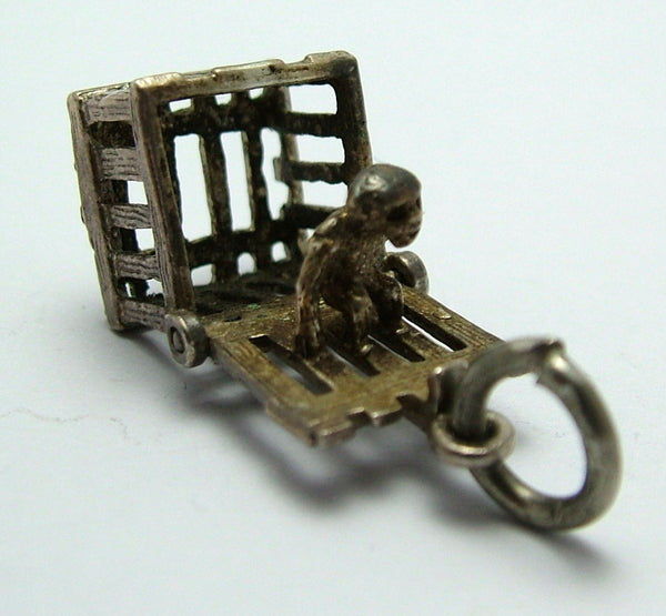 Vintage 1970's Silver Opening Cage Charm Monkey Inside Silver Charm - Sandy's Vintage Charms