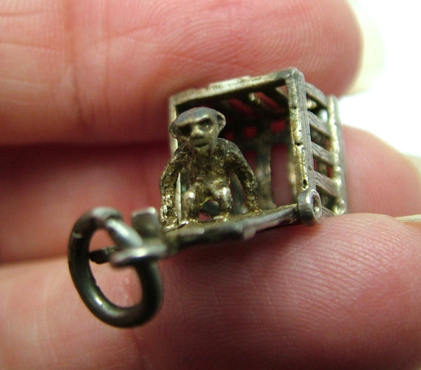 Vintage 1970's Silver Opening Cage Charm Monkey Inside Silver Charm - Sandy's Vintage Charms