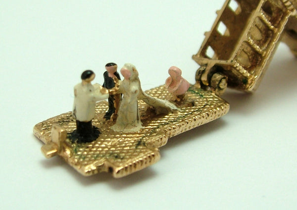 Very Heavy Vintage 1960's 9ct Gold Opening Church Charm With Enamel Wedding Inside Gold Charm - Sandy's Vintage Charms