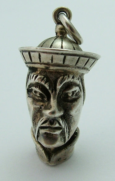 Large Vintage 1960's Solid Silver Head of an Asian Man Charm Silver Charm - Sandy's Vintage Charms