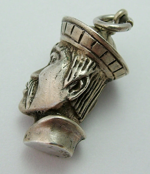 Large Vintage 1960's Solid Silver Head of an Asian Man Charm Silver Charm - Sandy's Vintage Charms