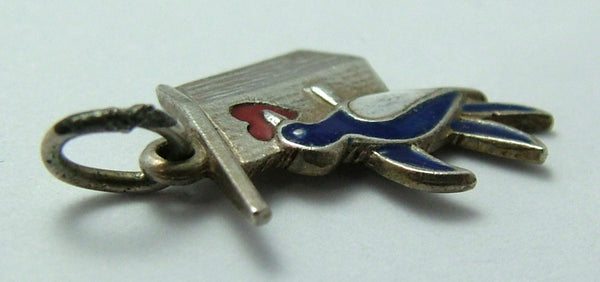 Small Vintage 1950's Silver & Enamel Bird & Heart Nestbox Charm Enamel Charm - Sandy's Vintage Charms