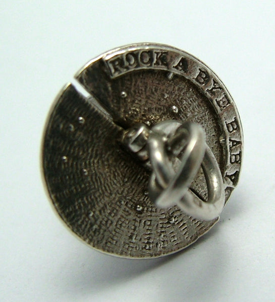 Vintage 1960's Silver Opening Dummy or Pacifier Charm "Rock a Bye Baby" with Baby Inside Silver Charm - Sandy's Vintage Charms