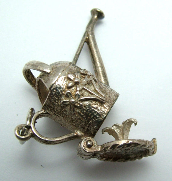 Large Vintage 1970's Silver Opening Watering Can Charm Flower Inside Silver Charm - Sandy's Vintage Charms