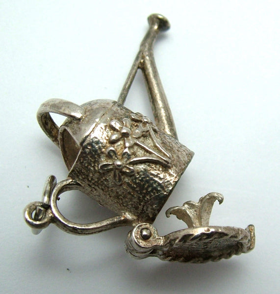 Large Vintage 1970's Silver Opening Watering Can Charm Flower Inside Silver Charm - Sandy's Vintage Charms
